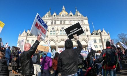 Anti-mask protesters gather ahead of lawmakers’ vote on school mandate | Connecticut Public